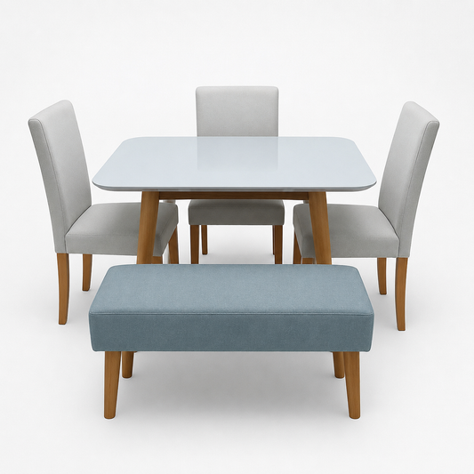 COMEDOR FENIX - SILLAS SUIZA GRIS PLATA - BUTACA SALEM AZUL